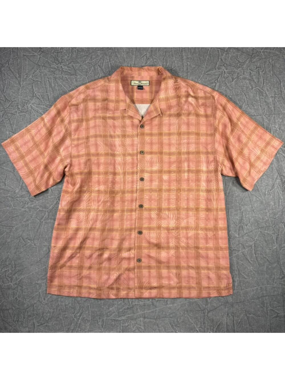 Tommy Bahama Shirt Men's L Pink Hawaiian Silk button down